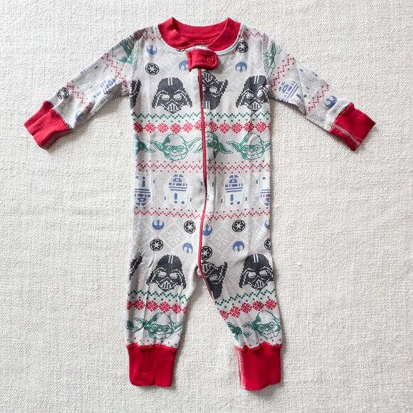 Hanna Andersson Gray Fair Isle Star Wars Footless Zipper PJs  EUC 6-9mo - Picture 1 of 3